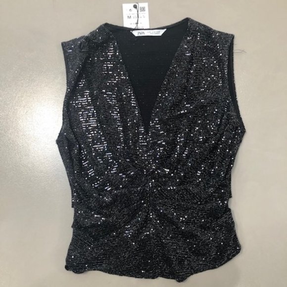 ZARA Black Sequence Pleated Fantasy top - NWT - Picture 4 of 9